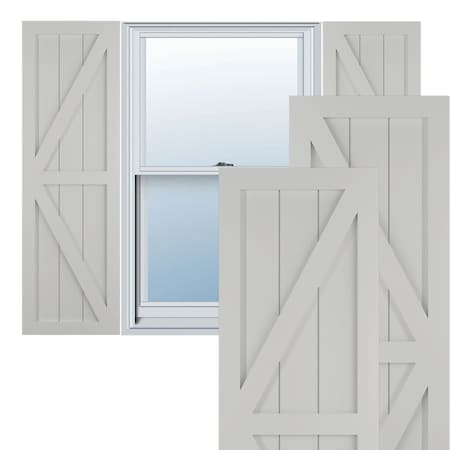 True Fit PVC Two Equal Panel Farmhouse Fixed Mount Shutters W/ Z-Bar, Hailstorm Gray , 12W X 41H